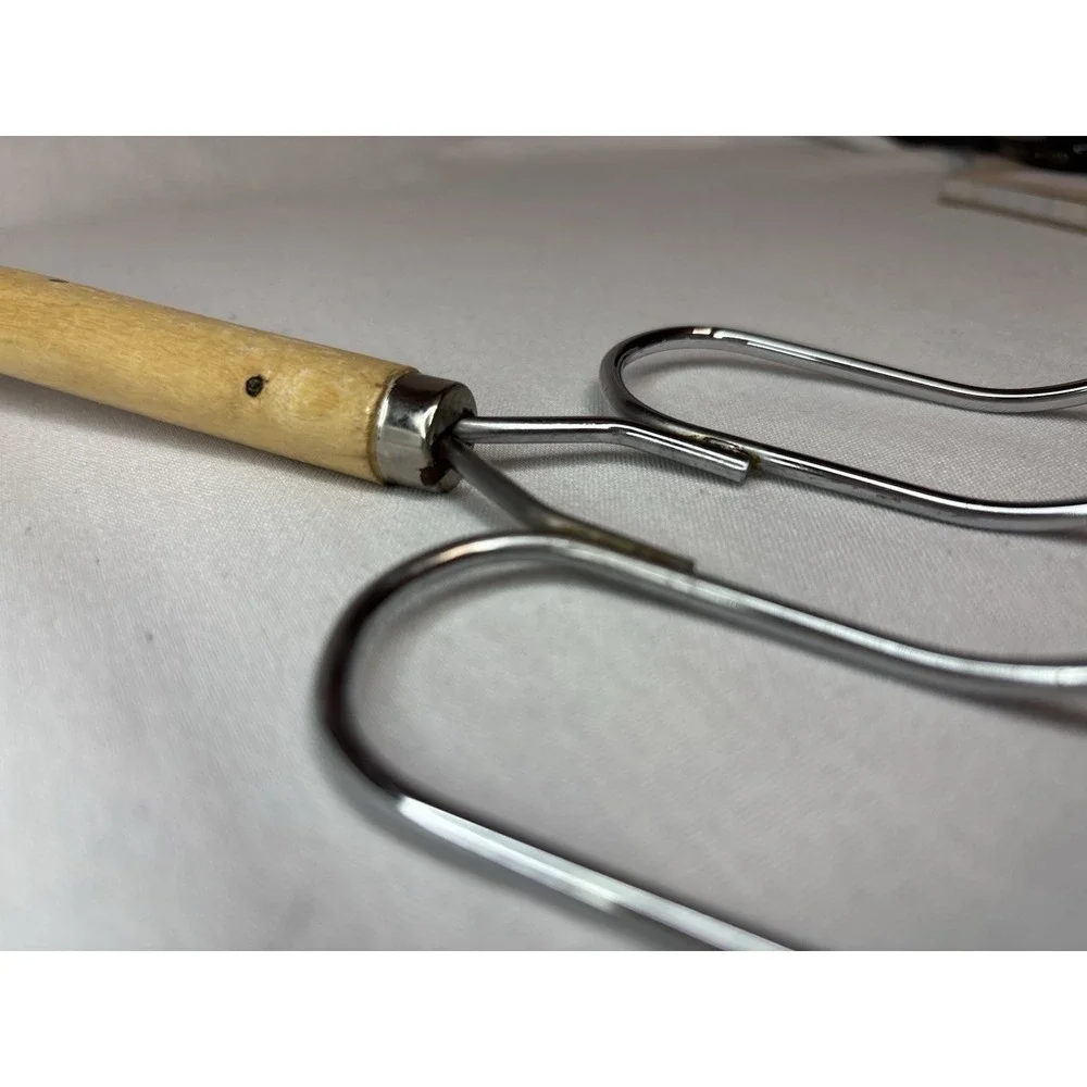 Four-Pronged Meat Fork with Wood Handle, Leather Strap, Approx. 10in